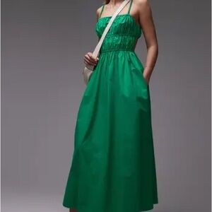 Topshop Shirred Poplin Midi Dress Women's 6